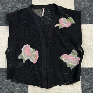 Free People Crop Lace Button Up shirt NEW XS